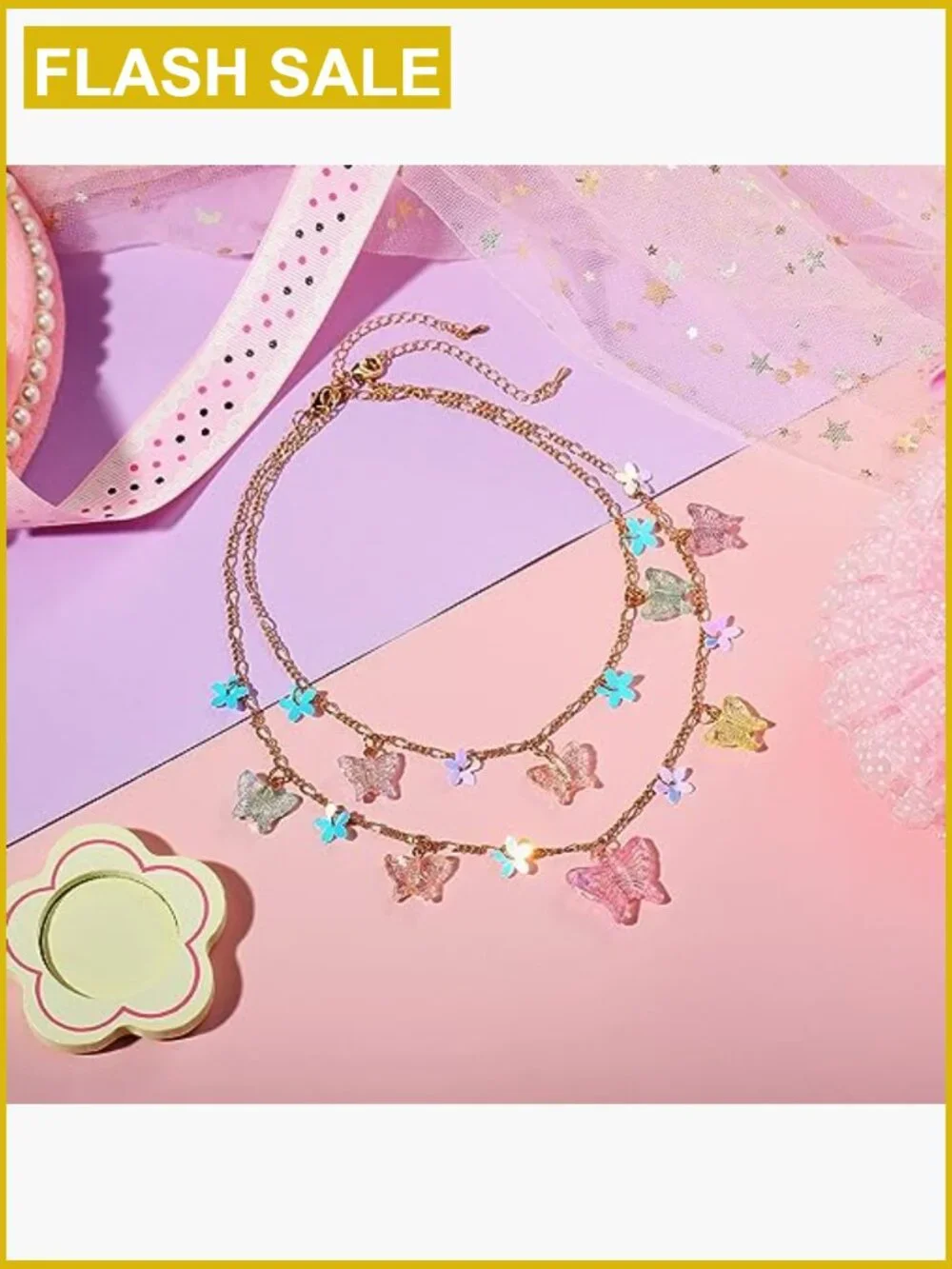 3pc Kids Jewelry Set Choker Necklace Bracelet Flower Gift